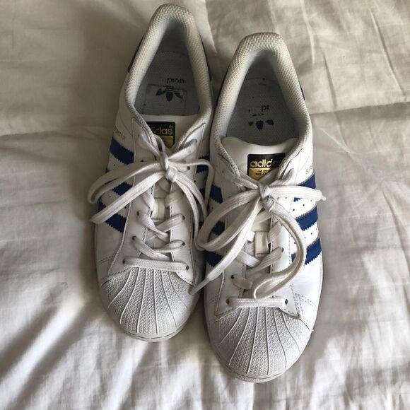 Adidas Superstar Size 6 GUC White/blue - Picture 1 of 7